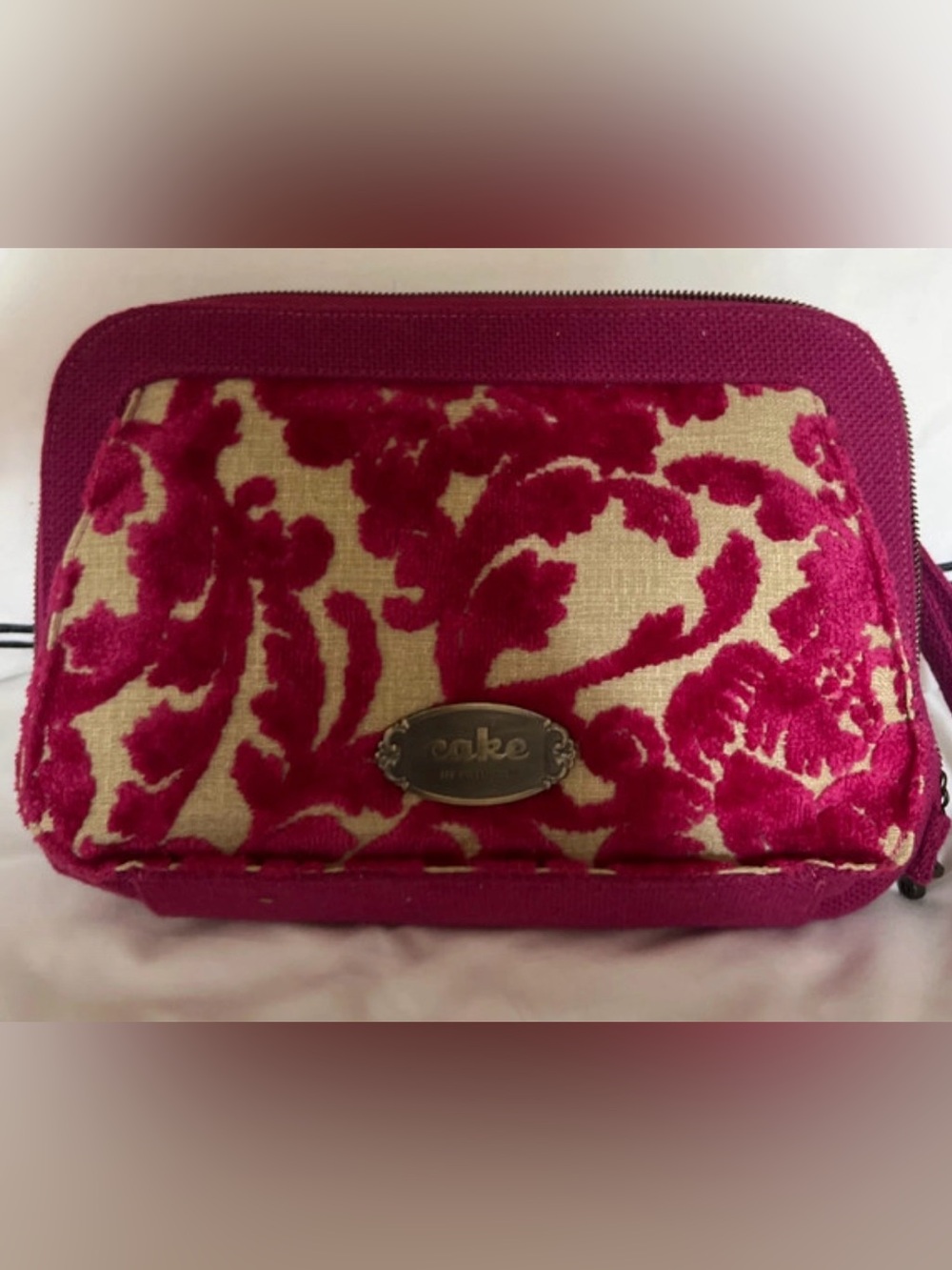 Cake by the Ocean Fuchsia Floral Velvet Cosmetic Pouch or dressy diaperbag